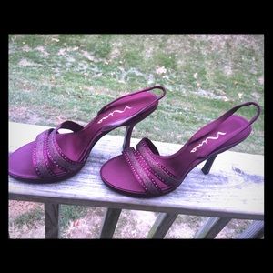 Nina - Maroon Satin Heels with Sequins 7.5